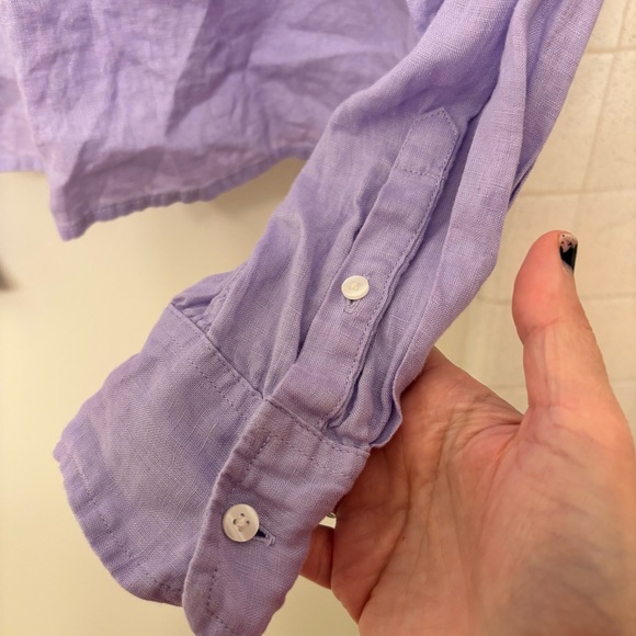 GAP Purple Lavender Oversized 100% Linen Cropped Button Down Large Y2K Oversized - Picture 5 of 12